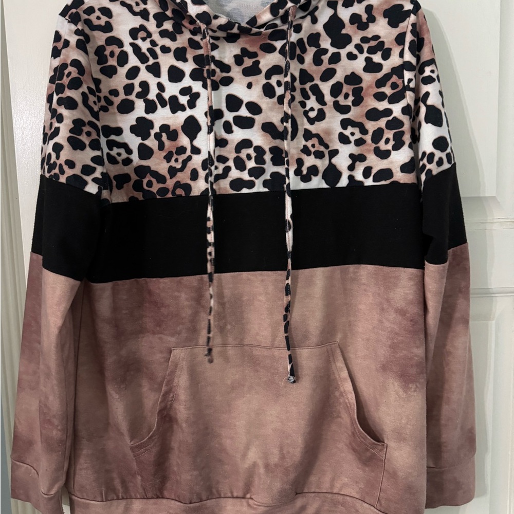 Leopard Print Colorblock Hoodie